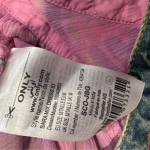 Y2K Pink and Green Floral and Denim Babydoll Halter Dress - Picture 8 of 9